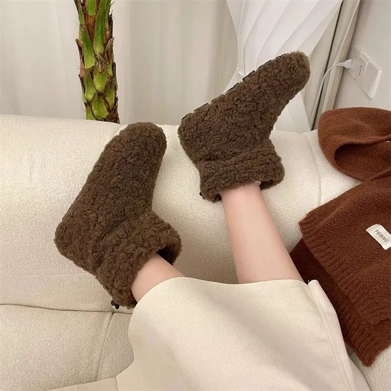 

Coffee Color Retro Style Cotton Furry Women's Snow Boots Footwear On Promotion Winter Ladies Shoes Waterproof Non Slip Boot Goth