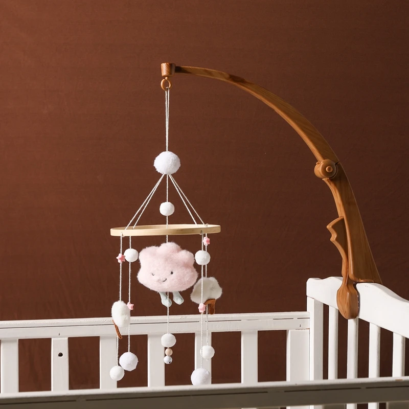 DIY Baby Crib Bed Bell Holder Arm Toy Imitation Wood Grain Infant Bed Decoration Toys Rotating Music Box Nut Screw Arm Bracket