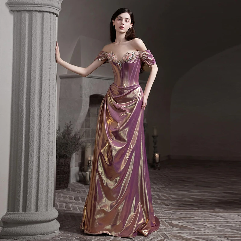 

Bride French Style Engagement High-End Affordable Luxury Birthday Banquet Adult Ceremony Host off-Shoulder Toast Dress 2026 new