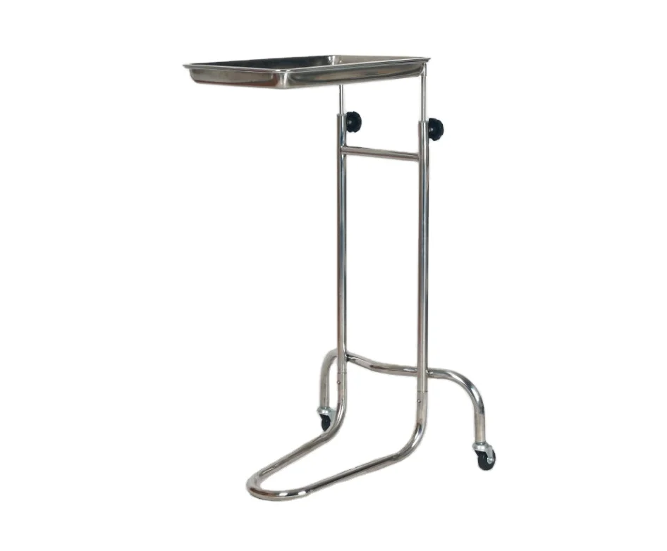 EU-0503 Adjustable Height Stainless Steel Medical Trolley Surgical Tray Stand Mayo Table with Wheel