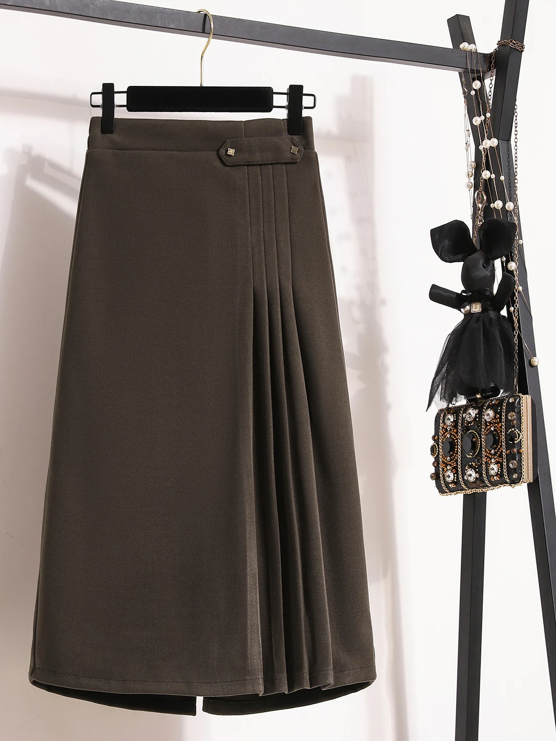 

plus Size Woolen A-Line Skirt High Waist Mid-Length Versatile Slimming for plus Size Women Spring Autumn Faion