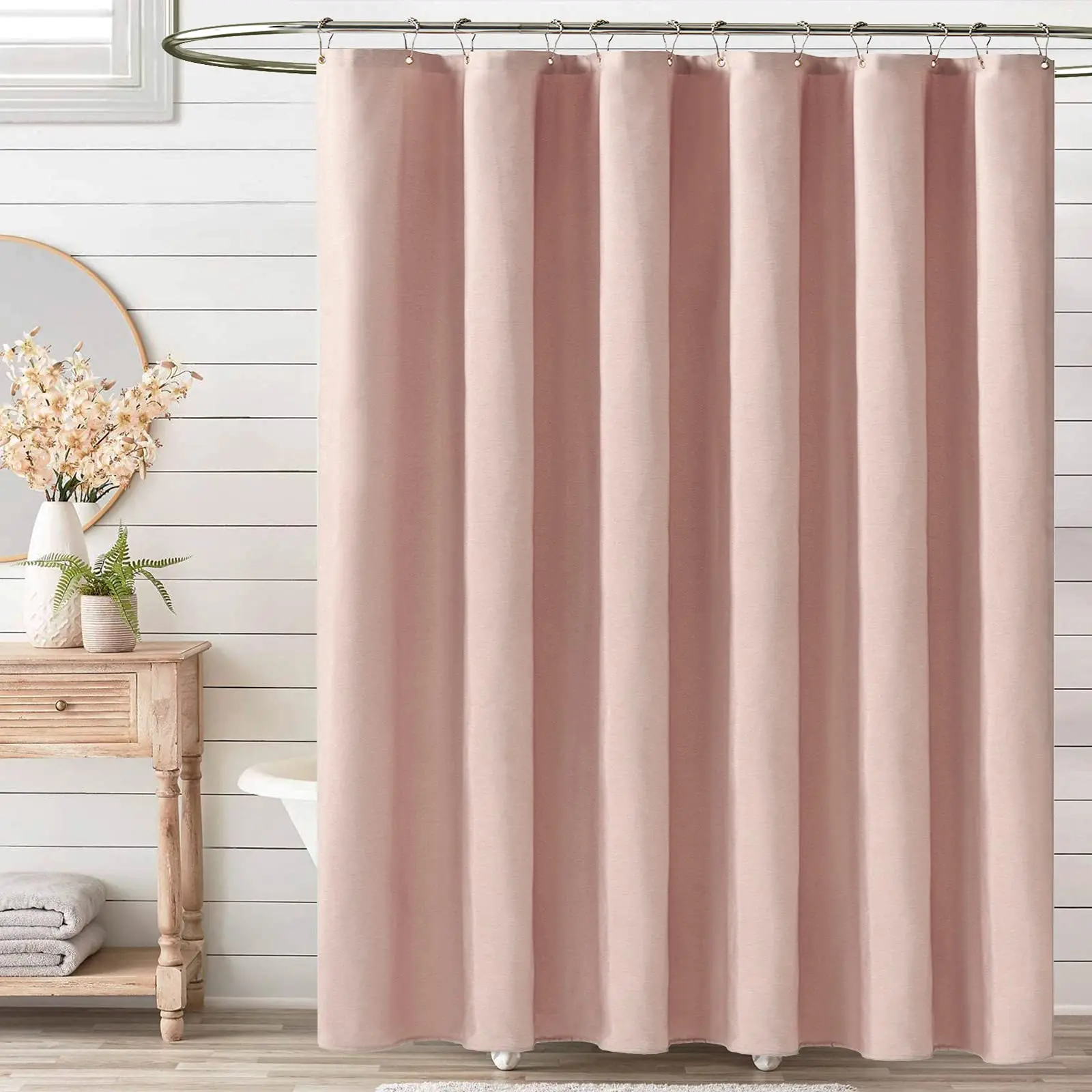 Extra Widen High luxury Pink Stall Shower Curtain Set Thicken Linen Polyester Waterproof For Bathroom with Hooks Japanese 240