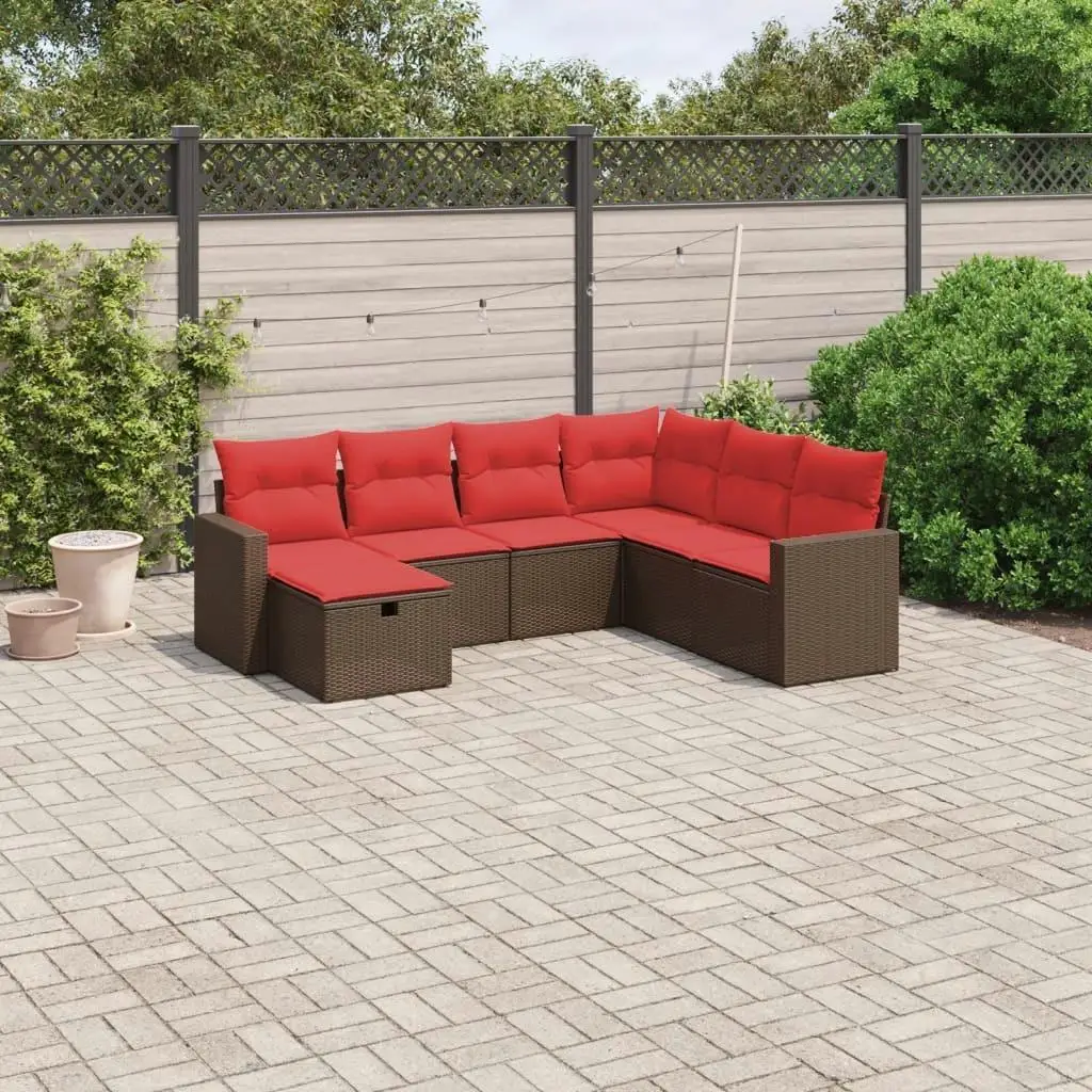 

Cozy 7 Piece Outdoor Patio Sofa Set with Cushions Brown Wicker Rattan Furniture