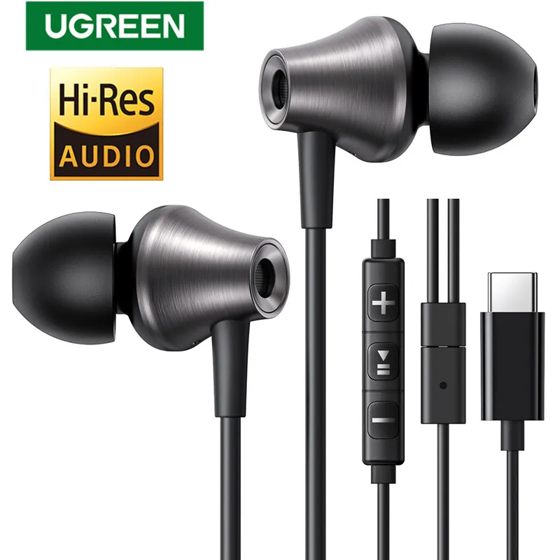 UGREEN Auricolari cablati USB tipo C da 3,5 mm con microfono, Auricolari cablati Cuffie stereo HiFi, per la maggior parte con jack da 3,5 mm