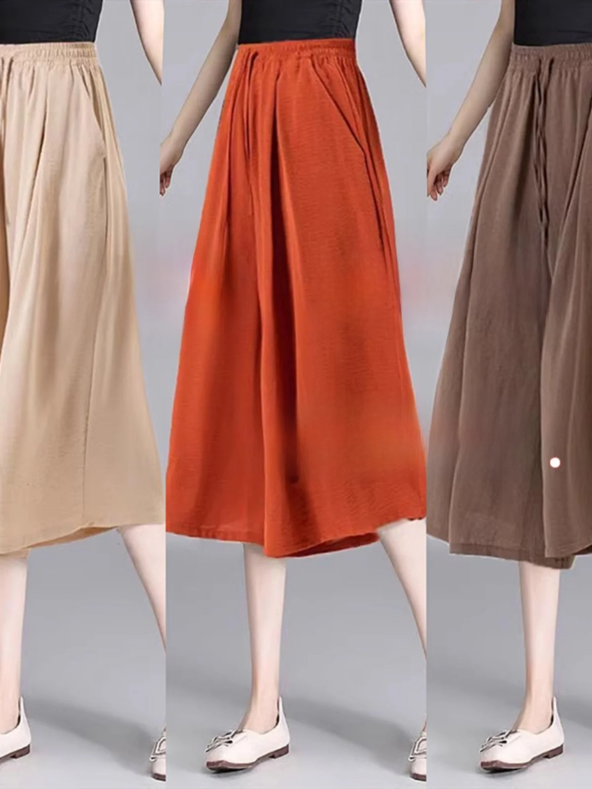 

Casual Wide Leg Pants Skirt Ice Silk Pleated Seven-Foot Women's Comfortable Fashionable High Waist Thin Summer Original Style
