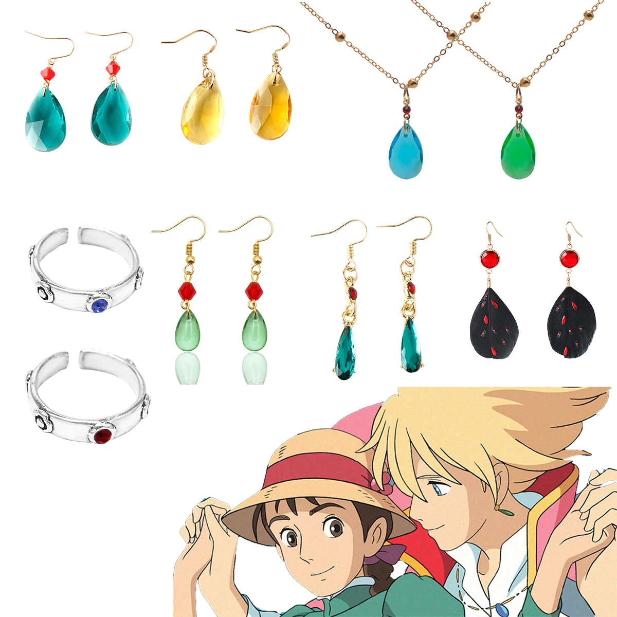 Anime Hal'S Castillo en movimiento pendientes en forma de gota collar accesorios de Cosplay para hombres y mujeres regalos de joyería