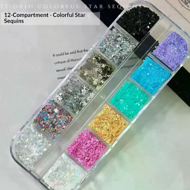 12-Grid Nail Glitter Star Sequin Mixed Five Pointed Colorful Laser Charm DIY Manicure Accessories