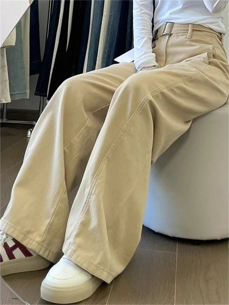 Hoge taille wijde pijpen jeans dames herfst nieuwe Sle Retro eenvoudige rechte vloerlengte broek groot formaat ontwerp casual jeans