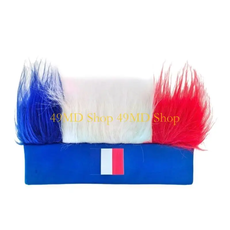 

49MD Stylish French Supporter Wigs Headband Soft Synthetic Carnivals Costume Accessory Great for Parades and Costume Fun