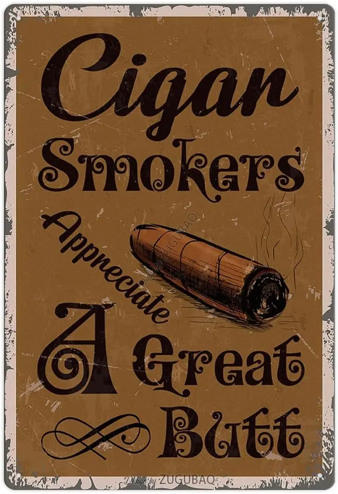 Funny Bar Tin Signs Decor - Whiskey and Cigars Retro Look Poster Metal Sign Accessories Indoor Outdoor Man Cave Home Pub Gara