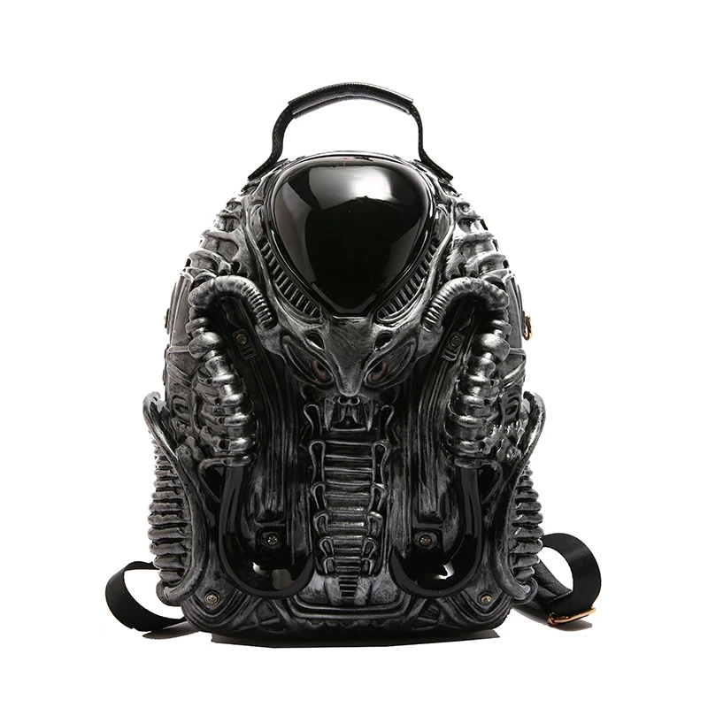 3D Alien Xenomorph Acrylic Backpack Men Women Black White Gold Wine Red Silver Adjustable Strap Sci-Fi Horror Crossbody Handbag