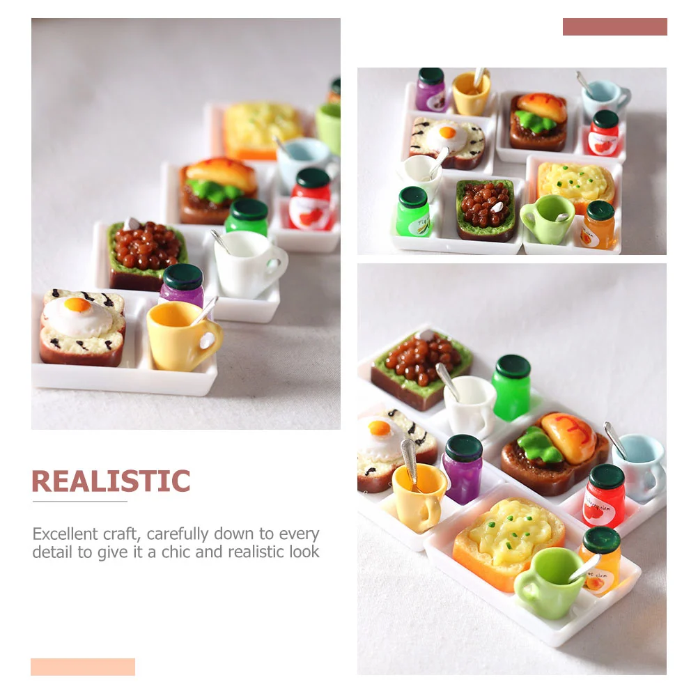 Miniature Food and Play Courses House Dolls for Children, Stuff Decor, Toast, Breakfast Model, JxSimulation, 4 Sets