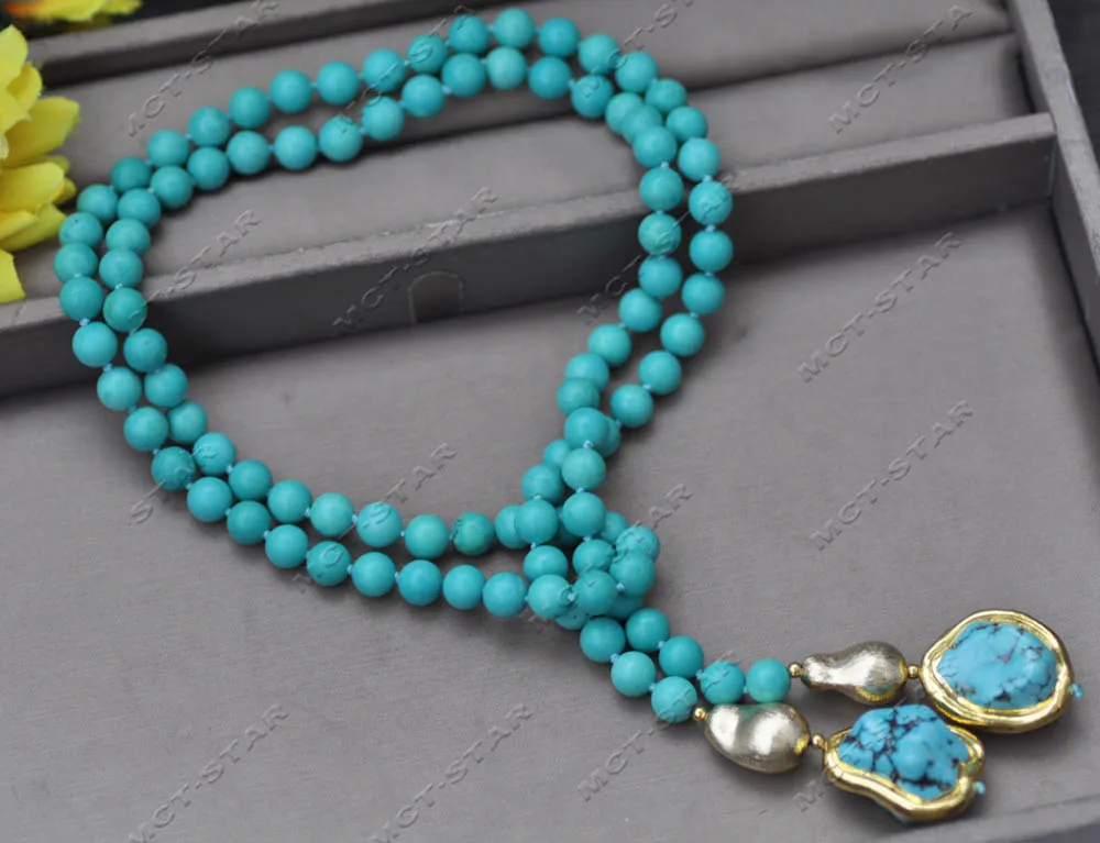 

MTC·STAR 38" 28mm Natural Green Baroque Round Turquoise Rough Stone necklace (Z13499)