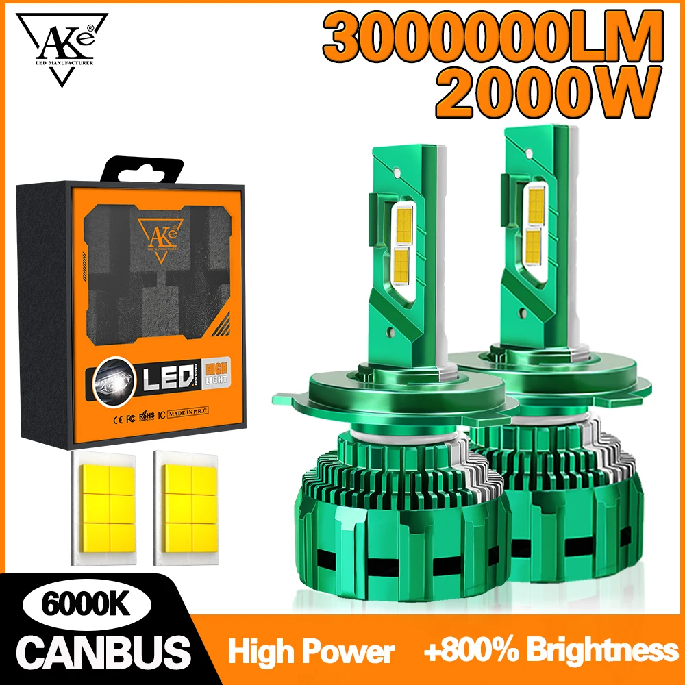 

H7 H11 Светодиодная фара CANBUS Автомобильная лампа высокой мощности 2000 Вт 3000000LM Противотуманная фара H4 H1 9005 HB3 9006 HB4 9012 Автомобильная 6000k 12V