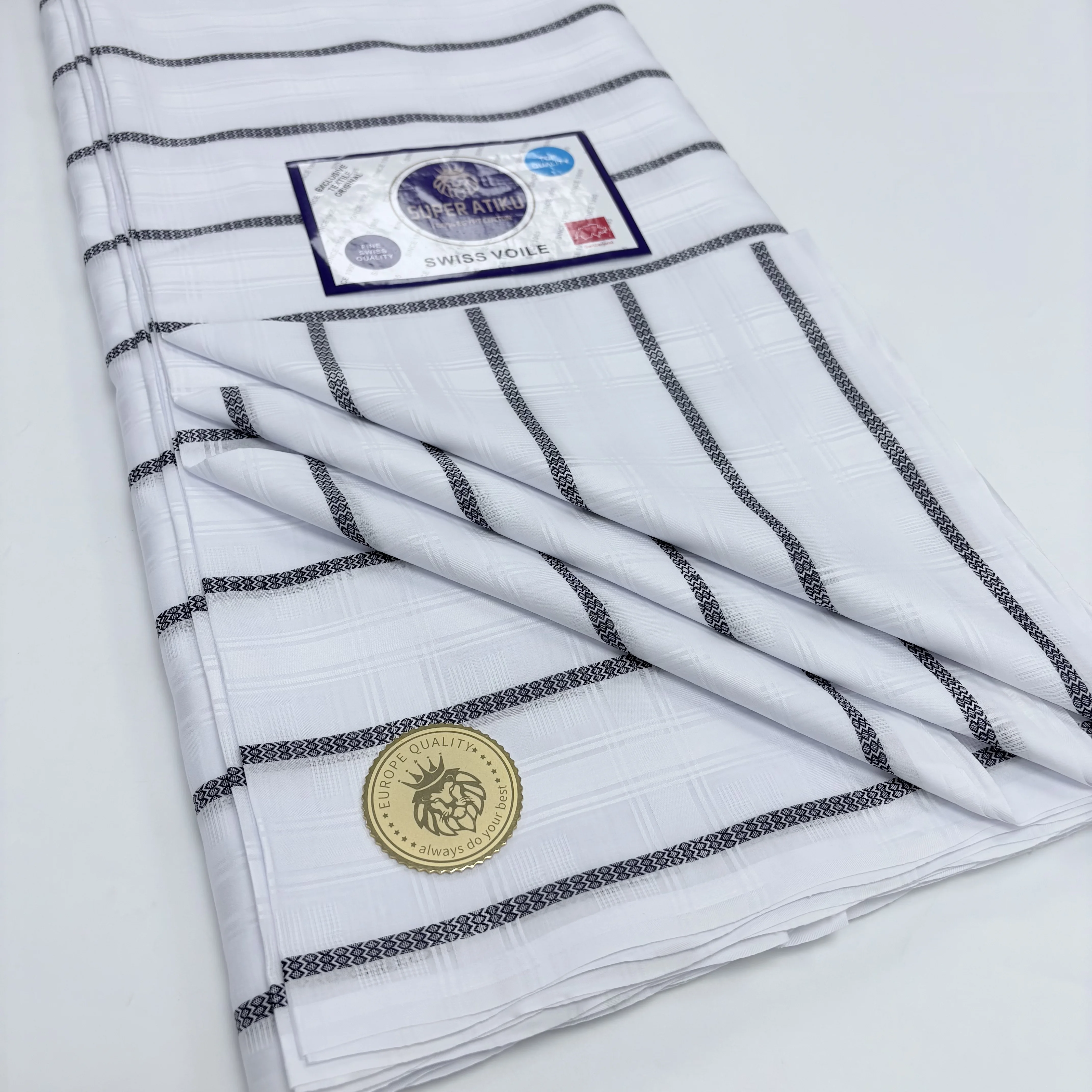 Blue Atiku 5 Yards Material 100% Cotton Swiss Voile Lace Switzerland Soft Quality African Atiku Fabric For Men and Women Cloth