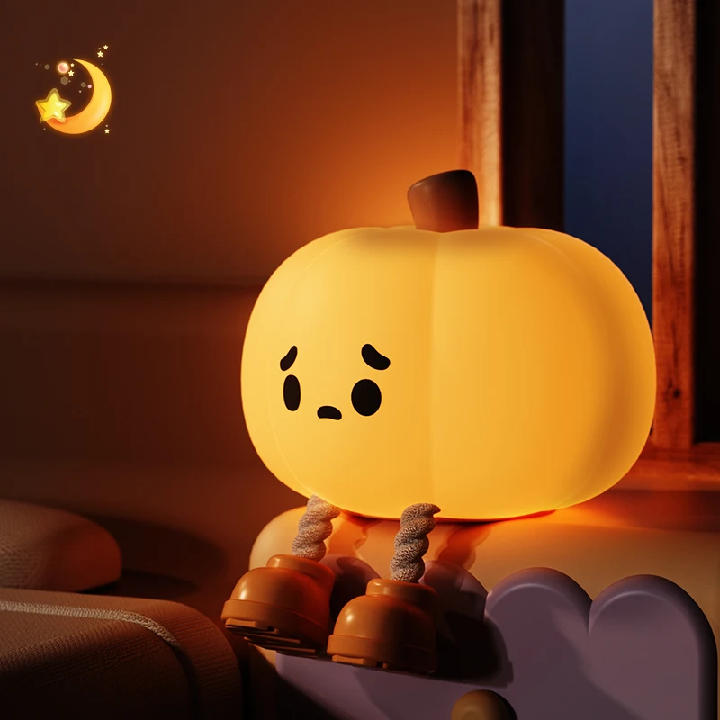 Halloween Pumpkin Night Lights Cute Soft Silicone Safe Lamp Decorations Timing Dimmable Bedside Decor Kids Baby Halloween Gifts