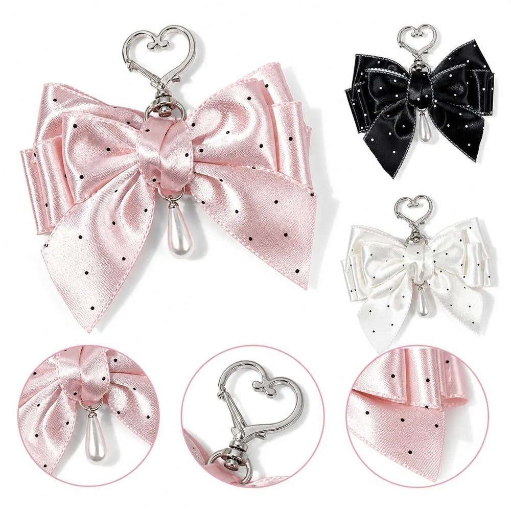 Polka Dot Pattern Polka Dot Bow Keychain Satin Finish Sweet Lolita Style Bag Pendant Pearl-Style Charm Pearl Charm Keychain