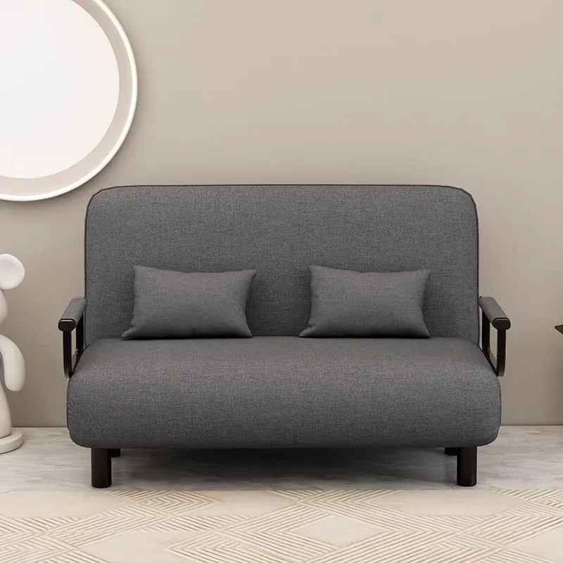 Foldable Sofa Bed Single Bed Fabric Modern Simplicity Metal Skeleton 3-Seater Household Small Apartment Office Lunch Break