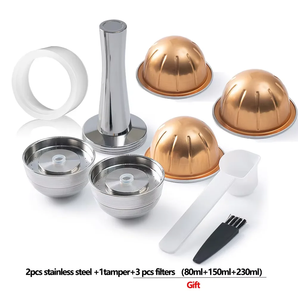 icafilas nachfüllbarer Kaffeefilter für Nespresso Vertuo Next Vertuoline wiederverwendbare Edelstahlkapsel mit Original-Pod-Geschenk