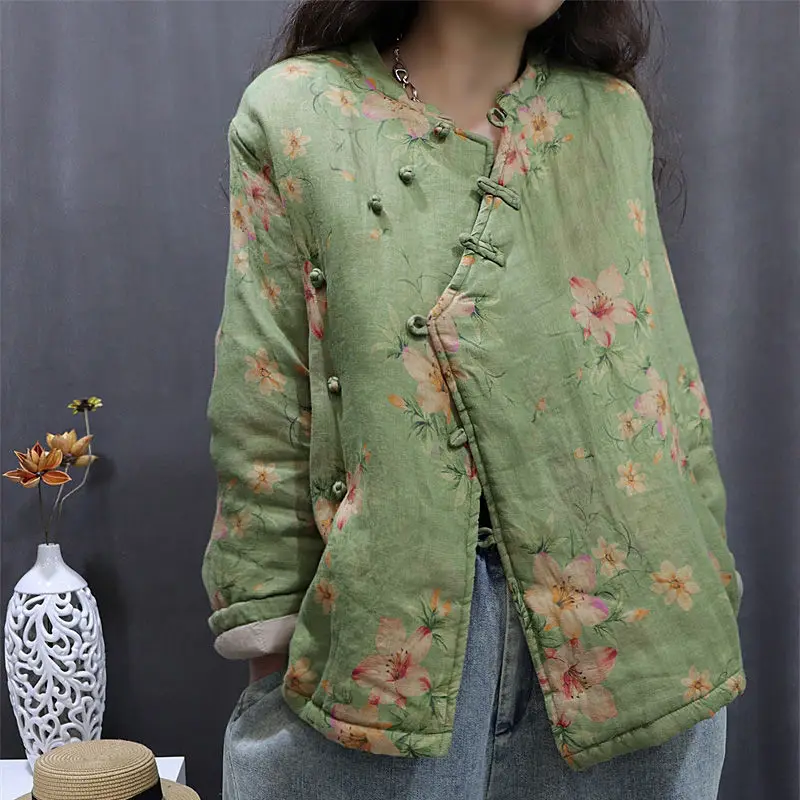 

Женская хлопковая куртка с наклонной грудью и пуговицами, новинка 2025, осенне-зимняя повседневная толстая теплая женская куртка в стиле ретро