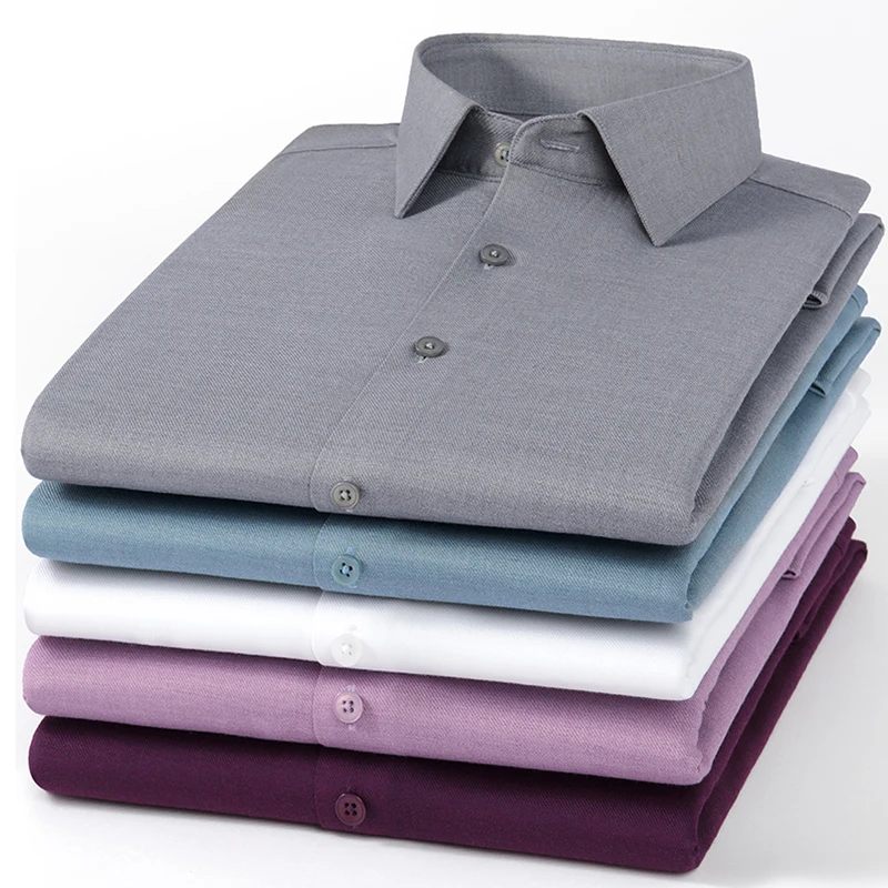 Men's Slim Fit Wool Long Sleeve Shirt High Quality Elastic Soft White Formal Top Designer Office Wear Black Clothes