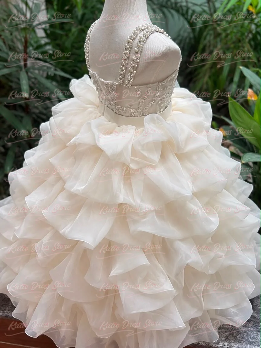 Elegant Customized Layered Flower Girl Dress for Wedding Beading Sequins Puffy Kids Birthday Party First Communion Ball Gowns