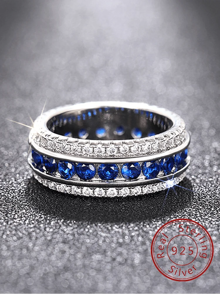 925er Sterlingsilber, eleganter blau-weißer Zirkon-Ring für Damen, Verlobung, Hochzeit, Luxus-Mode, hochwertiger edler Schmuck