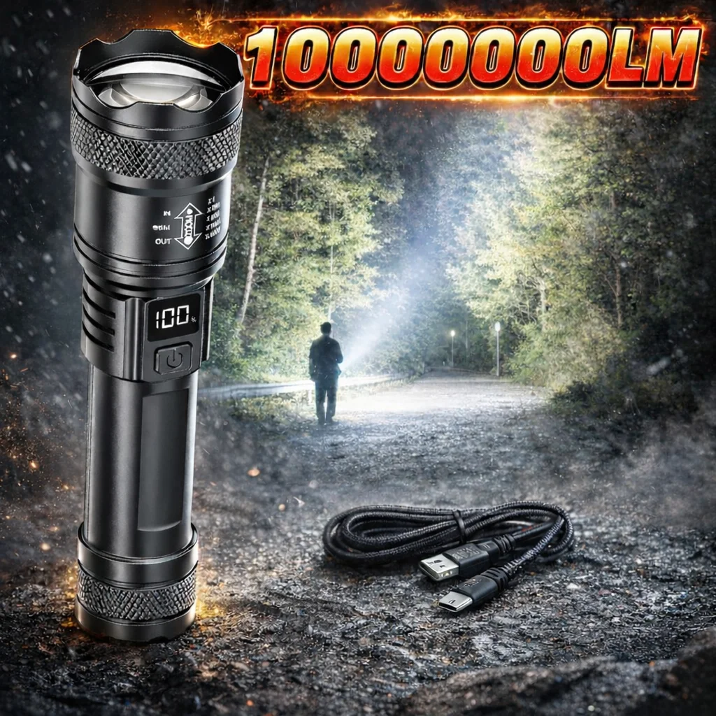 High Strong Power Led Flashlights 2000LM Tactical Torch with Display Light USB Charging Camping Fishing Emergency Zoom Lantern