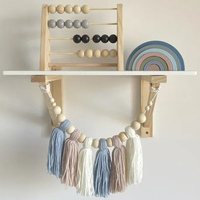 Nordic Tassel Strap Macaron Color Wood Bead Tassel Home Wedding Decor Colored Wool Wall Hanging Wind Chimes for Child Room Decor