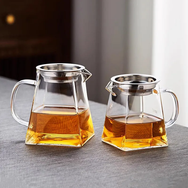 Heat-Resistant Borosilicate Glass Tea Pitcher Set with a Strainer, Chinese Tea Set Accessory, Chahai Divider, Coffee Milk Jug