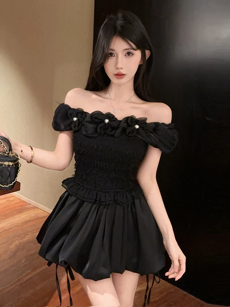 Sweet Fitted Cake Skirt Set with Pearl Embellied Top And High Waist Layered  Dr Tee Piece Women's Faion Ensemble