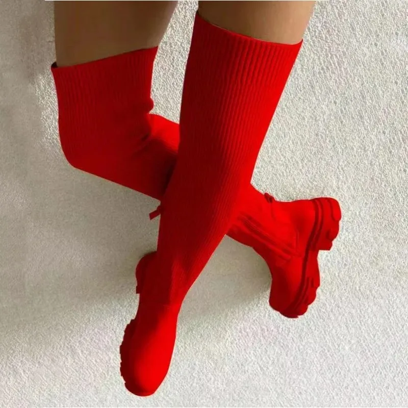 

Women Over The Knee Boots Women's Thick Heel Slim Fit Winter Velvet Stretch Boots High Heels Large Size Suede Boot Botas Mujer