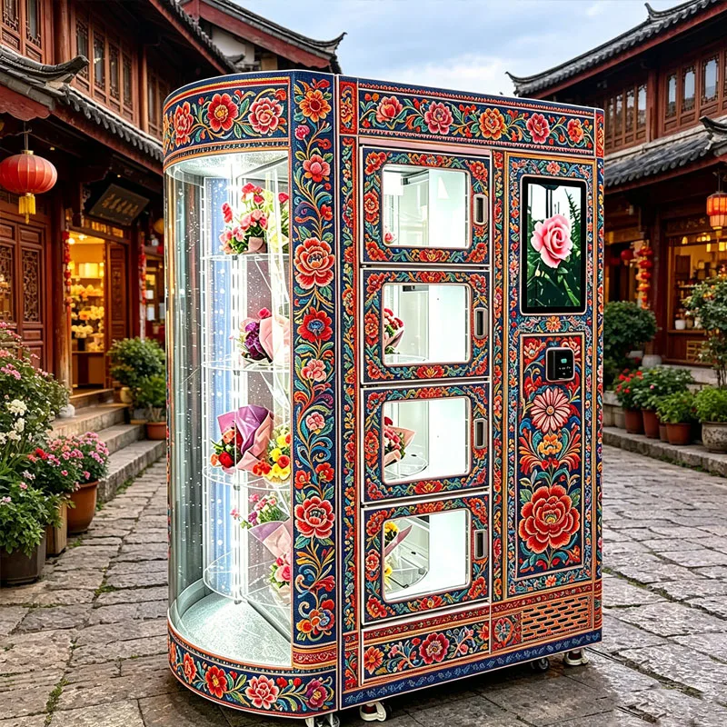 Flower Vending Machine Fresh Bouquet Display Kiosk with Smart Payment Refrigeration System for Retail Customization