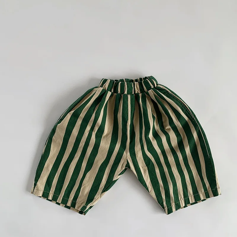 Kids Pants Vertical Bar Personality Korean Summer Boys Girls Cotton Ventilation Irregular Stripe Shorts Trousers Tide 2024