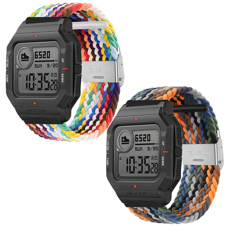 編組ソロループamazfit用ネオbip 3のプロスマート時計調節可能なナイロンバンドamazfit gts 4 3 2ミニブレスレットコレア