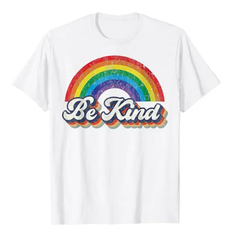 LGBTQ Be Kind Gay Pride LGBT Ally Rainbow Flag Retro Vintage T-Shirt Stop Questioning The Identity of Lesbian Bisexual Tee Tops