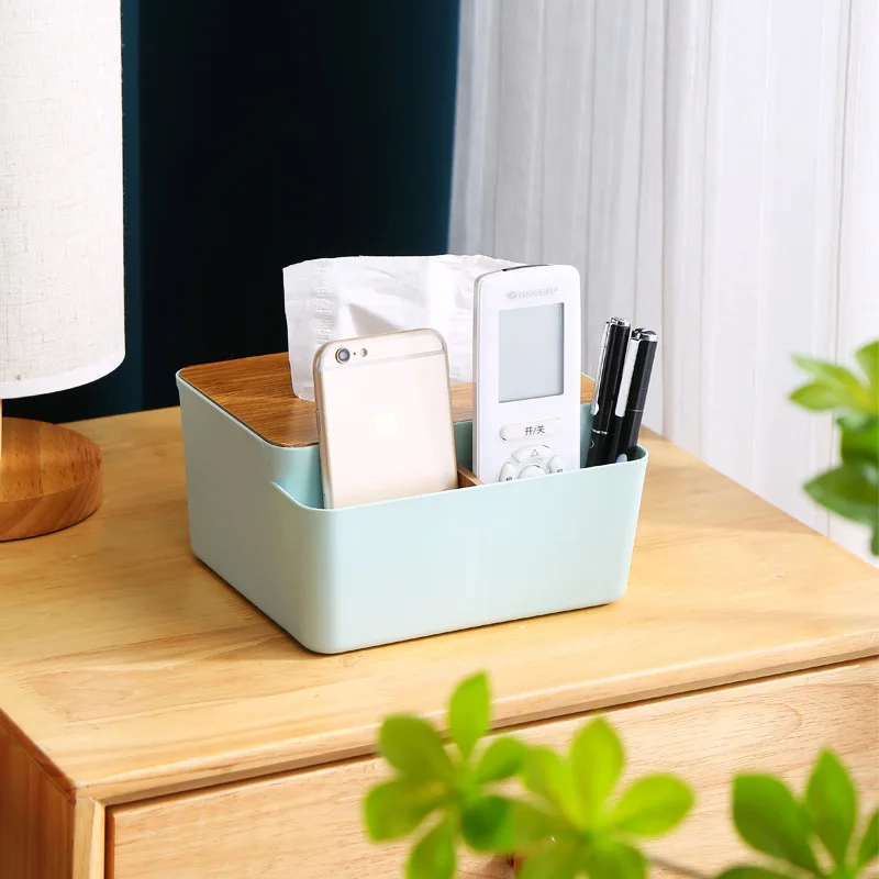 Office Desktop Multifunctional Tissue Box Toilet Waterproof Bamboo Wooden Paper Box Household Japanese Plastic Storage Box