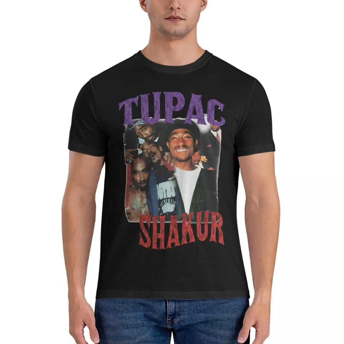 Funny Rap Legend T-Shirt Men Round Collar Pure Cotton T Shirts Tupac Amaru Shakur Short Sleeve Tees Printed Clothing