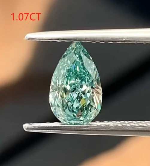 IGI 1.07CT شكل الكمثرى الأخضر LGD مختبر نمت الماس CVD الماس حجر بالجملة يتوهم الأخضر المكثف مع شهادة igi