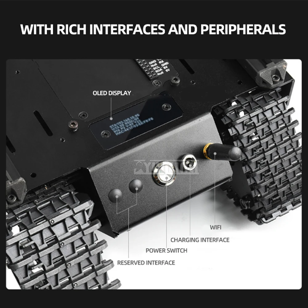 Expandable Off-road Tracked UGV Mobile Robot Crawler Chassis with Extension Track ESP32 Slave Machine Has Onboard WIFI/Bluetooth