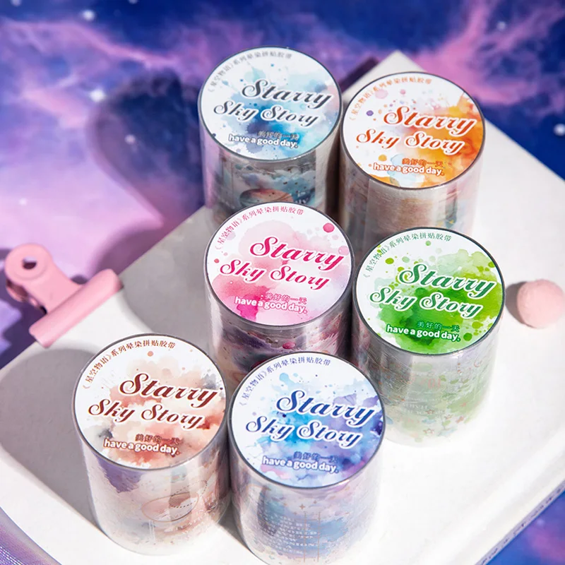 Mr Paper, 1 estilo 6 rolos/sacoBeautiful Day 'Star Story' série aquarela swoosh estampagem conjunto de fita de papel