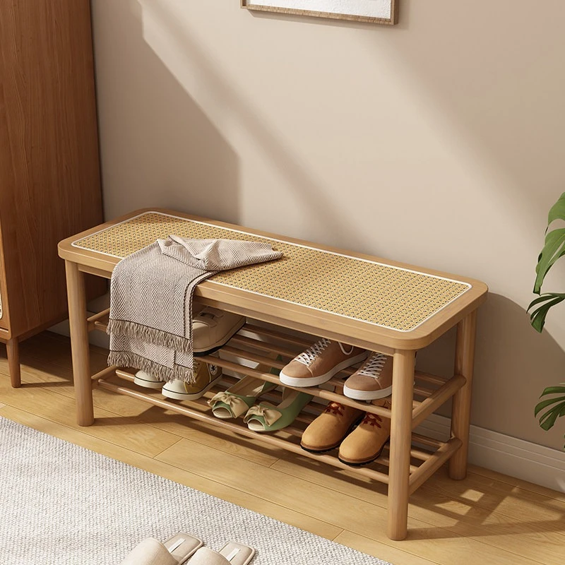 Shoe changing stool household entry shoe stool rattan stool homestay non-solid wood shoe cabinet entrance