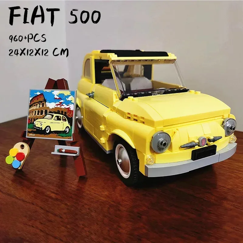 960PCS Technical Fiat 500 Building Blocks 10271 Classic Yellow Car Model Creator Assemble Vehicle Bricks Toys For Boys Kids Gift