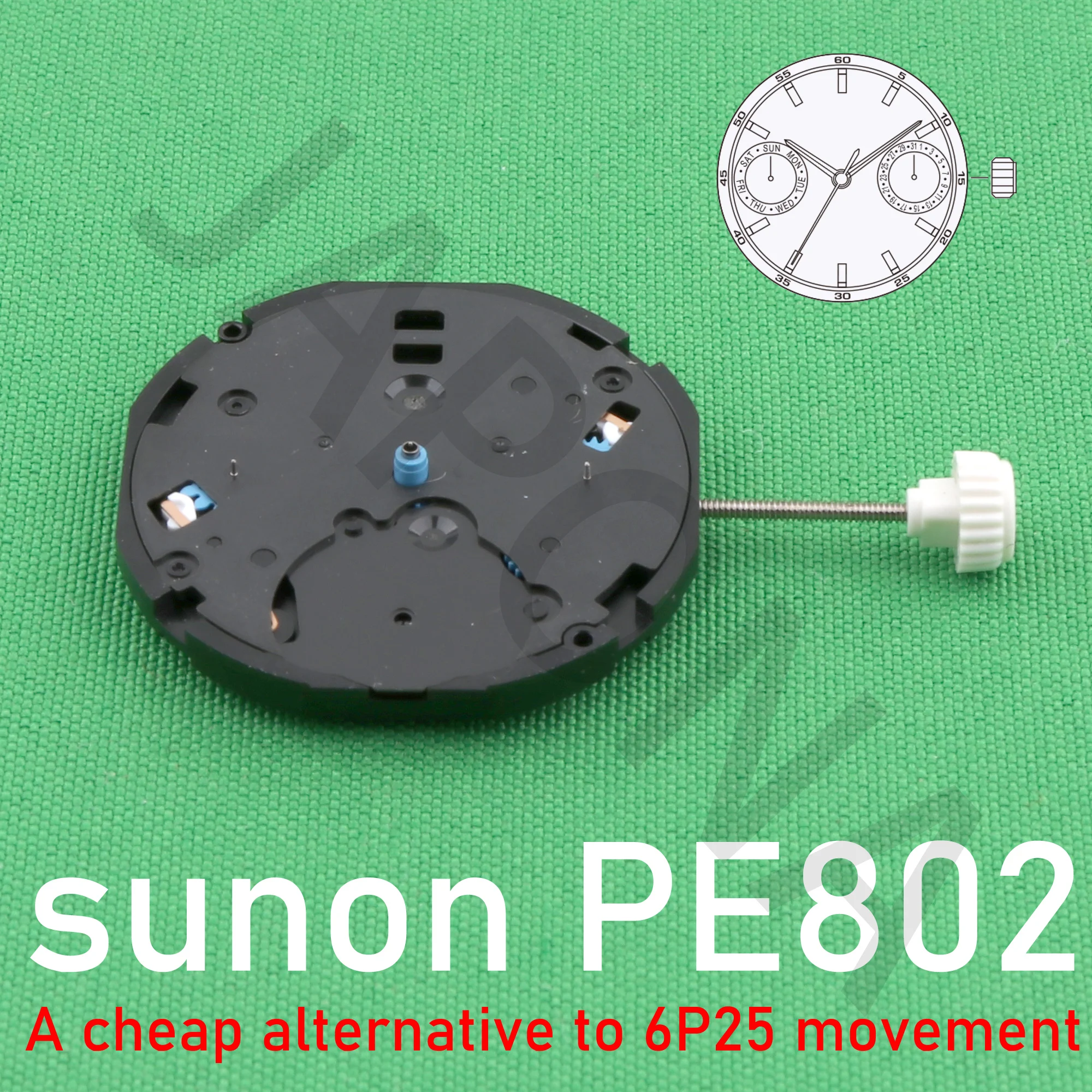 PE802 movement sunon PE80 movement multi-eye 3/9 date/day watch movement quartz movement alternative 6p25 movement