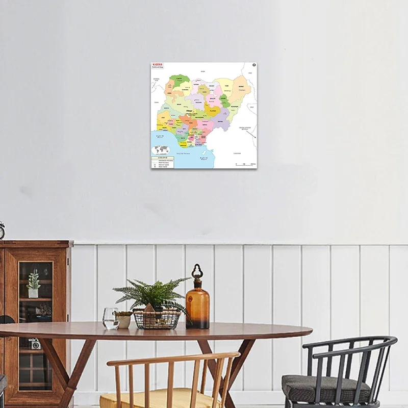 60*60cm The Nigeria Political Map Unframed Canvas Painting Wall Art Posters and Prints Home Decor Classroom Study Supplies