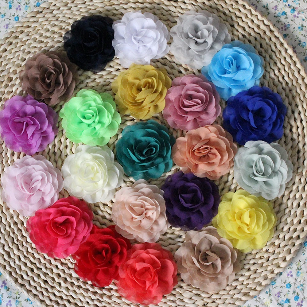 Retail 10pcs/Lot 8.5cm Chiffon Flower For Baby DIY Hair Accessories Elastic HeadBand Kids Children Fashion Headwear