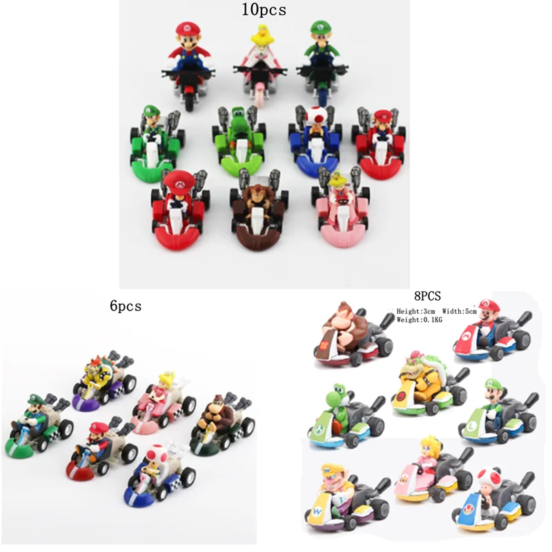 Set de 6/8/10 Figuras Mini de Mario Kart, Juguetes de Carreras de Mario Bros, Modelos de PVC de Luigi y Yoshi, Adornos para Pastel de Cumpleaños, Regalos para Fans
