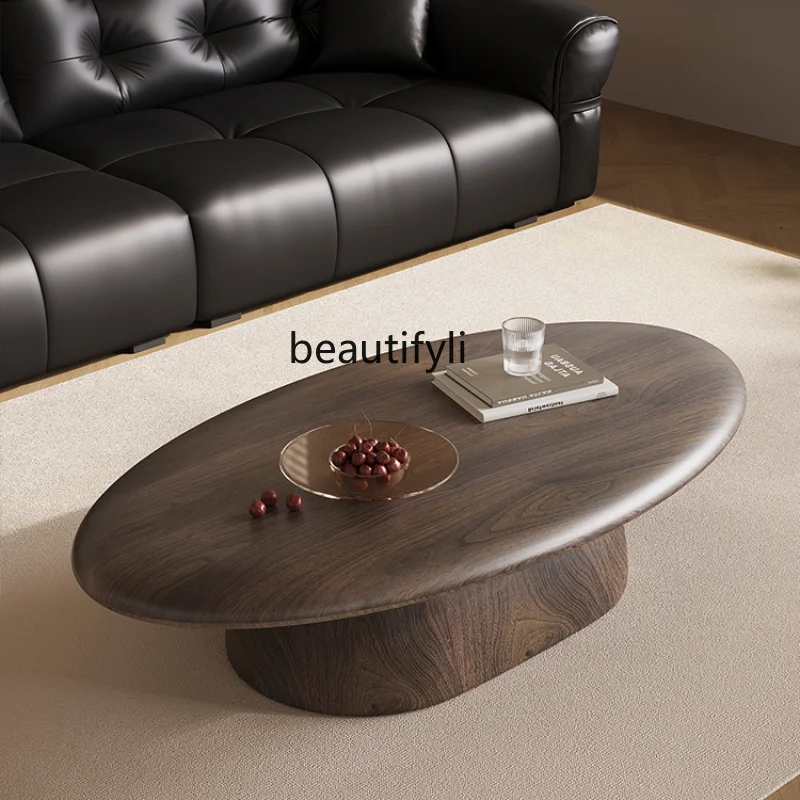 Chinese Ancient Style Solid Wood Tea Table Living Room Home Small Apartment Designer Italian Oval Veneer of Juglans Regia