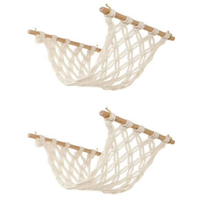 

2X Macrame Fruit Hammock For Kitchen Under Cabinet,Veggie Hammock Fruit Holder Net And Hook For Hanging Fruit Basket