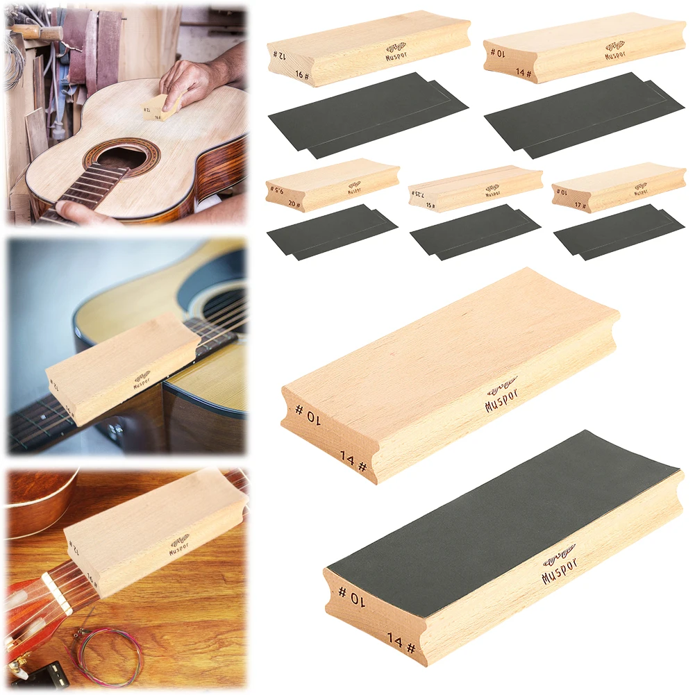 Guitar Sanding Block with Sandpaper Dual Purpose Radius Sanding Blocks Wooden Fret Wire Leveling Fingerboard Luthier Tool